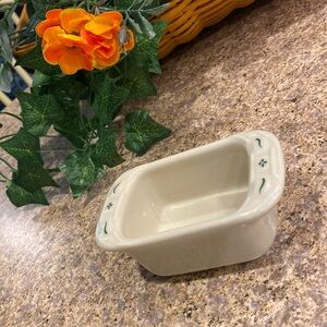 Longaberger Mini Pottery Sweetener Sugar Packet Holder Ivory and Green Vintage